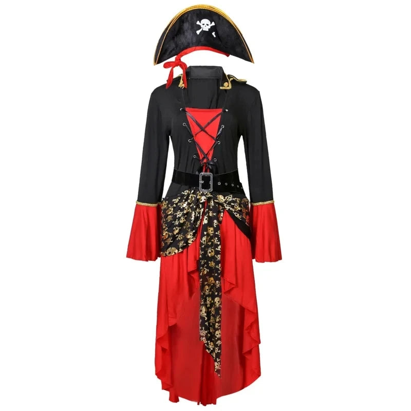 Purim Female Caribbean Pirates Captain Costume Halloween Cosplay Suit Woman Gothic Medoeval Fancy Dress Performance outfit
