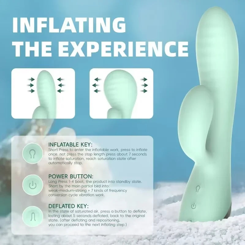 Inflatable Enlarge Vibrator G-point Massager Dildo Clitoris Vagina and Anus Vibrator 10-Frequency Vibration Waterproof Sex Toys