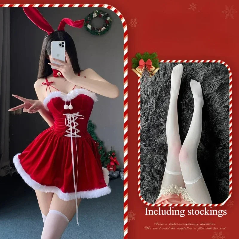 Sexy Christmas Dress Santa Claus Series Costume Xmas Party Girl Red Dress Cloak Rope Unifrom Sexy Pajamas Club Party Cosplay