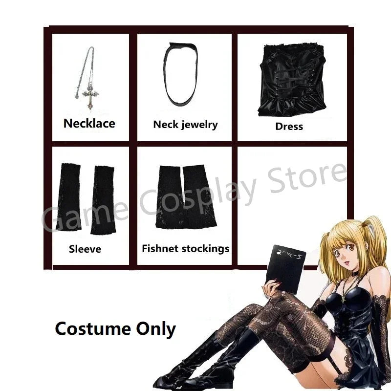 Misa Amane Cosplay Costume Death Note Cos Imitation Leather Sexy Dress Wig Stockings Necklace Uniform Outfit For Women Halloween