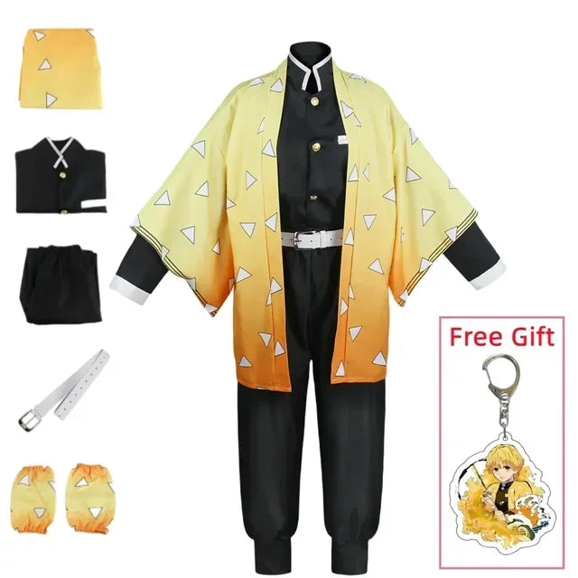 Anime Agatsuma Zenitsu Cosplay Kostuum Kimono Halloween Kleding Party Uniform Pruik Vrouwen Kids
