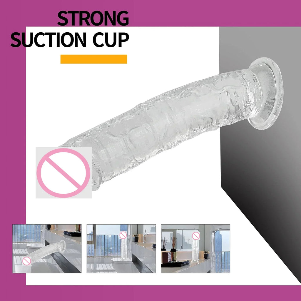 Realistic Dildos Jelly Dildo with Strong Suction Cup BaseTransparent Eggless Fake Penis Sex Toys Female Masturbation Dildo 7Size