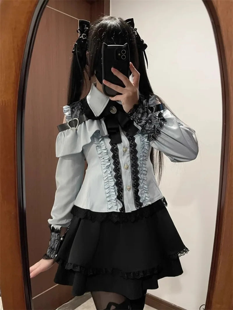 Jirai Kei Outfit Lolita Girl Cosplay Jk Uniform Cute Dress Black Skirt Women Costume Stage Performence Clothes Anime Dresses