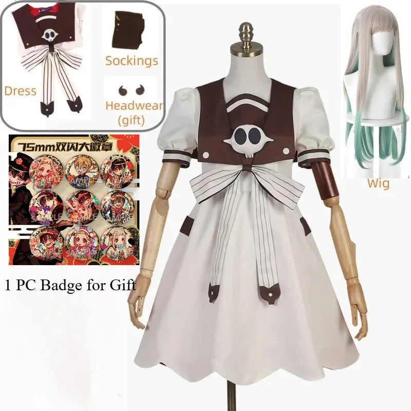 Yashiro Nene Cosplay Costume Anime Toilet-Bound Hanako-Kun Clothes White Dress Wiig Uniform Women Outfit for New Year Day