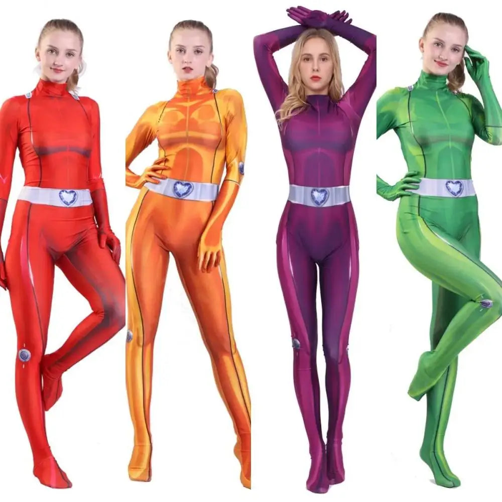 Totally Spies Cosplay Bodysuit for Adults and Girls, Anime Clover Ewing Jumpsuits, Halloween Samantha Simpson Alexandra Costume