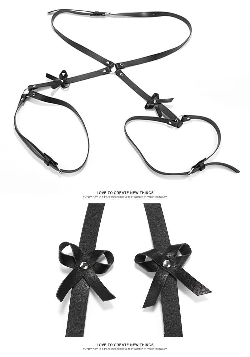 Bdsm Bondage Leg Harness Garter Belt Erotic Lingerie Women Body Garters Gothic Lenceria Mujer Sexy Bow PU Leather Harness Belts