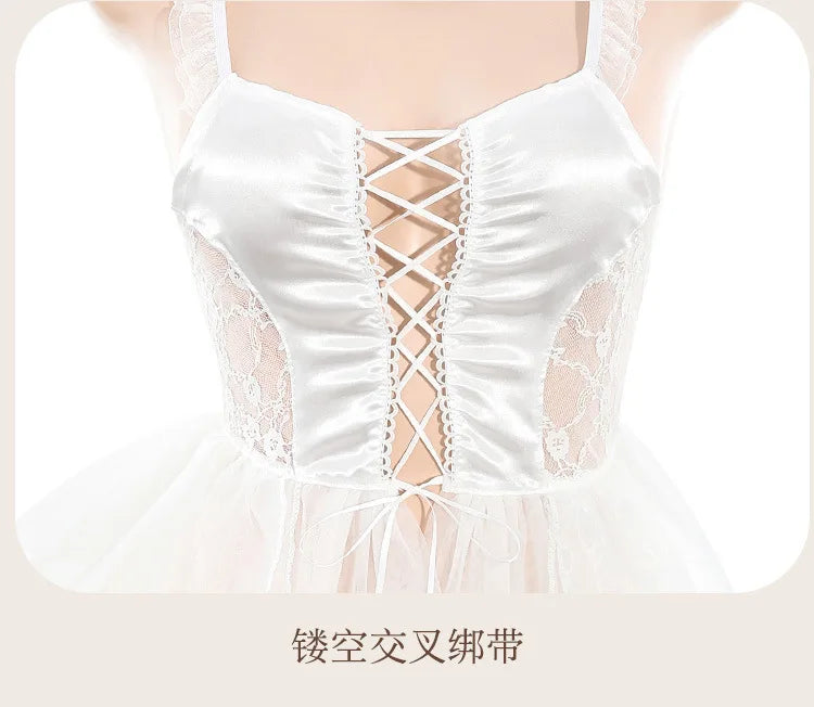 jimiko Costume Women Cosplay Bridal Wedding Lingerie Set Wedding Night Sexy Lingerie Erotic Playwear Tulle Lingerie Playwear Set