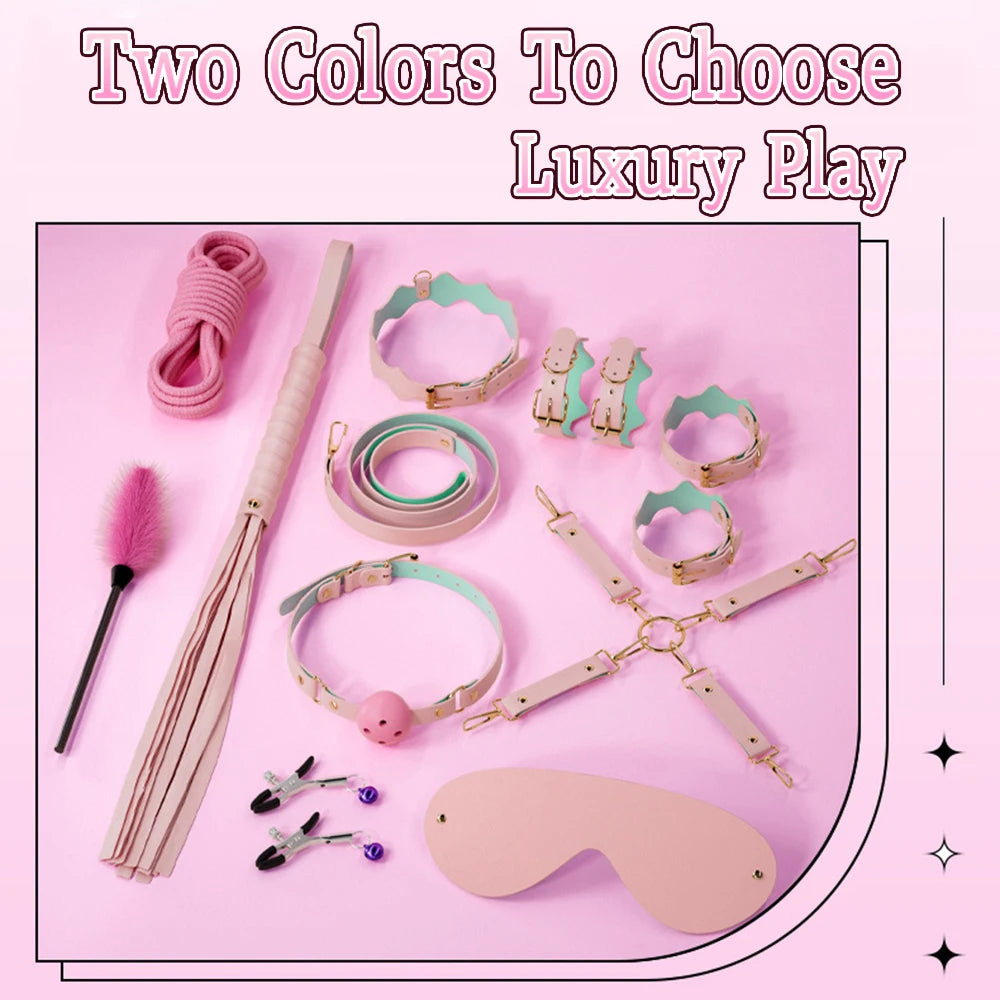 11 PCS/SET Sex Leather Bdsm Bondage Kit Bed Restraints SM Slave Fetish Handcuff Sex Toys for Couples Sexy Erotic Toys Sex Tools