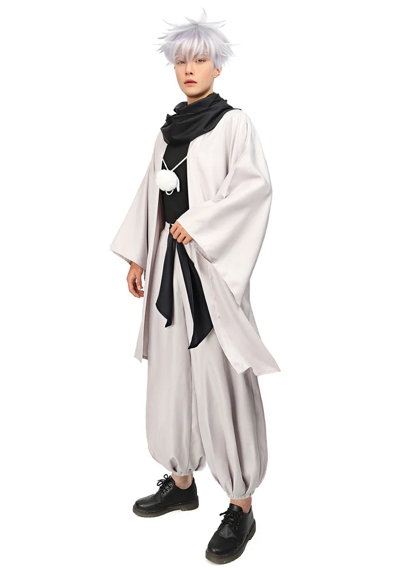 DAZCOS Satoru Cosplay Haori Kimono Jacket Men with Scarf Satoru Costume Adult Outfits Japan Kimono Comic-Con Carnival Clothing