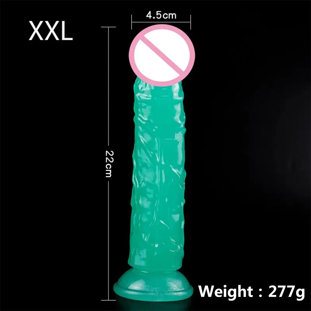 Five Sizes Green Glow-In-The-Dark Fluorescent Eggless Enlargement Simulated TPE Dildo Thickening and Lengthening Realistic Penis