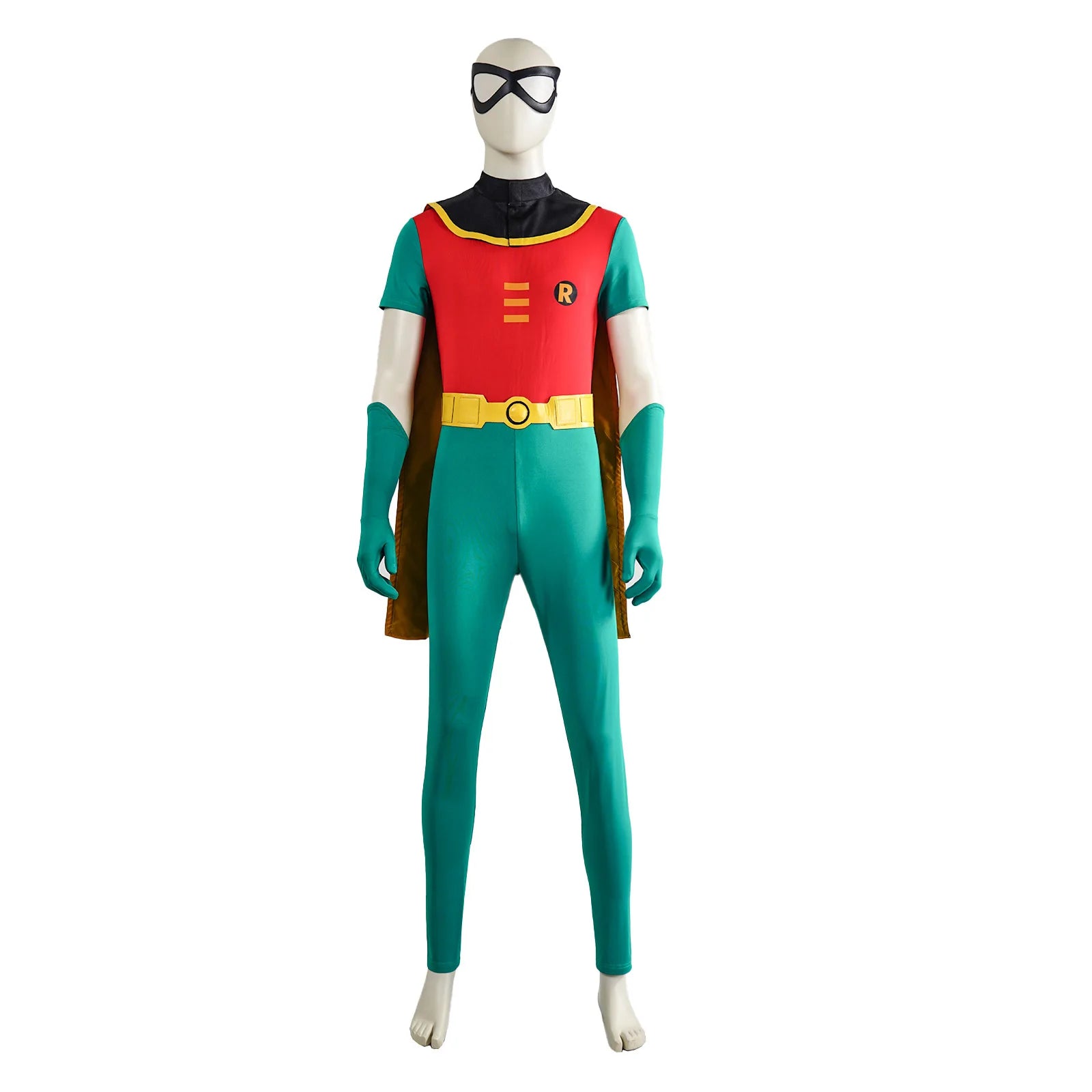 Film Fantasy Robin Cosplay Costume Adult Men Green Jumpsuit Cloak Belt Gloves Eyemask Suit Halloween Party Hero Robin Outfits
