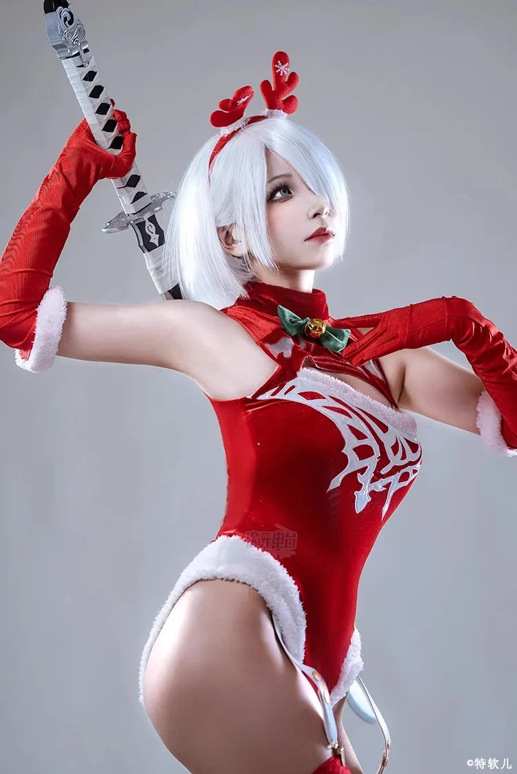 Christmas Women Sexy Jumpsuits Anime NieR Automata 2B Cosplay Costumes YoRHa No 2 Type B Red Pantyhose Gloves Hairband Xmas Gift