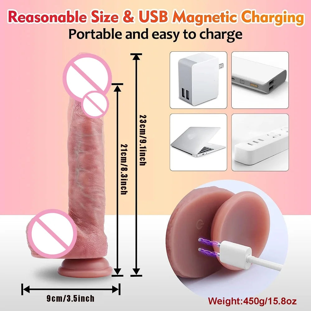 2 In 1 Telescopic Vibrator Dildo Realistic Big Dick Vaginal Masturbation Orgasm Penis Rotating Huge Cock Sex Toys for Lesbian
