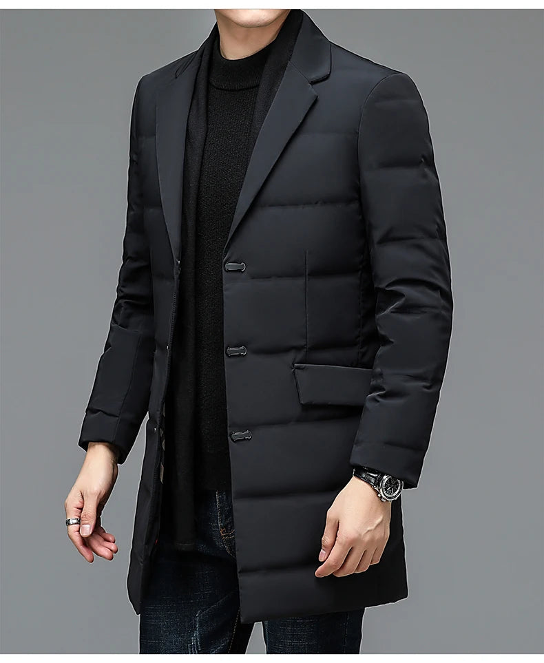 Men's Winter Fashion High-Quality down Jacket 90% White Duck down Warm Coat with Removable Scarf Suit Collar M-4XL Sizes