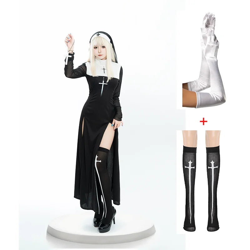 Cute Women Anime Nun Costume Cosplay Shows Outfit Sexy Ladies Halloween Performance Fancy Dress Up Sister Cos Uniform