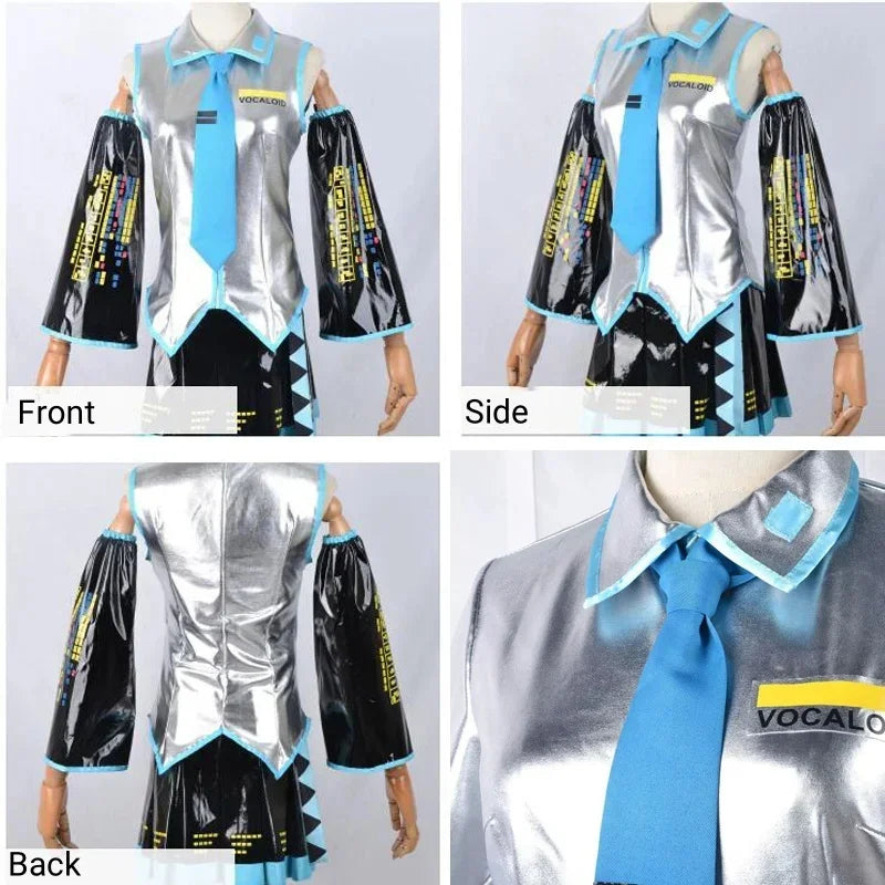 Miku Cosplay Ensemble Complet En Cuir Argenté Tissu Costume Miku Cosplay Chapeaux Costume Tenue JK Robe De Marin Lycée Uniforme