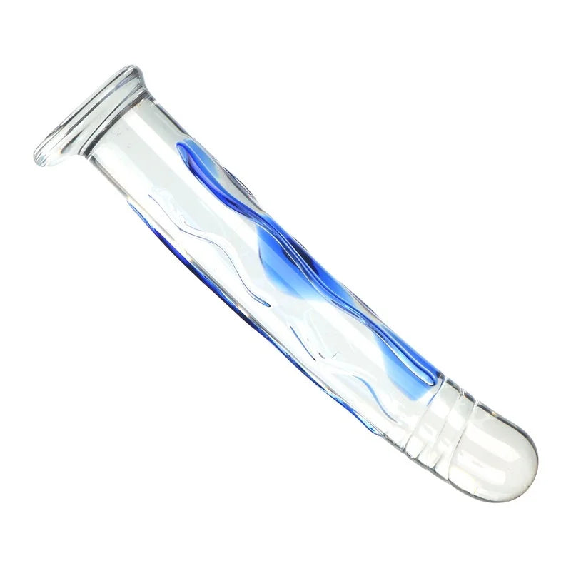 New Large Transparent Glass Blue Striped Dildo,18+ Adult Sex Toy, Clitoral Stimulation Masturbator, G-spot Orgasm Massage Wand