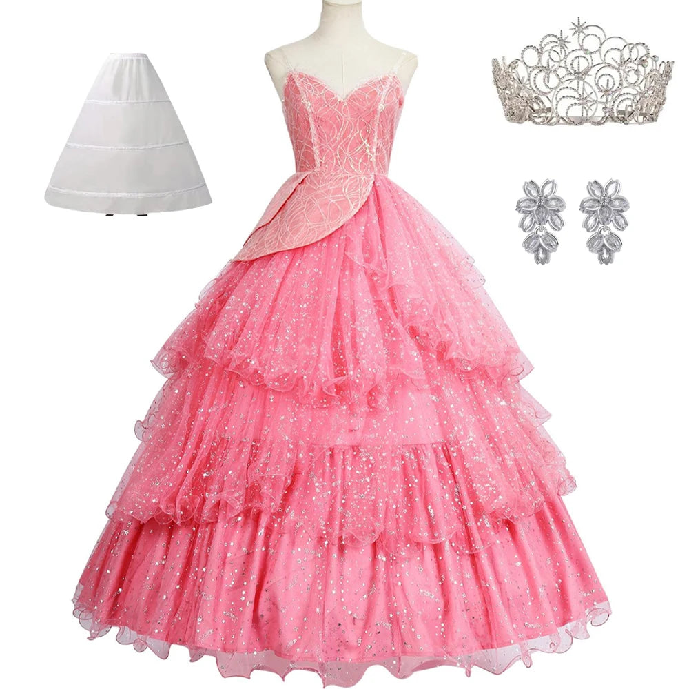 IN STOCK Glinda Wicked Cosplay Costume Disguise for Adult Women Pink Dress Roleplay  Fantasy Outfit Halloween Carnival Suit