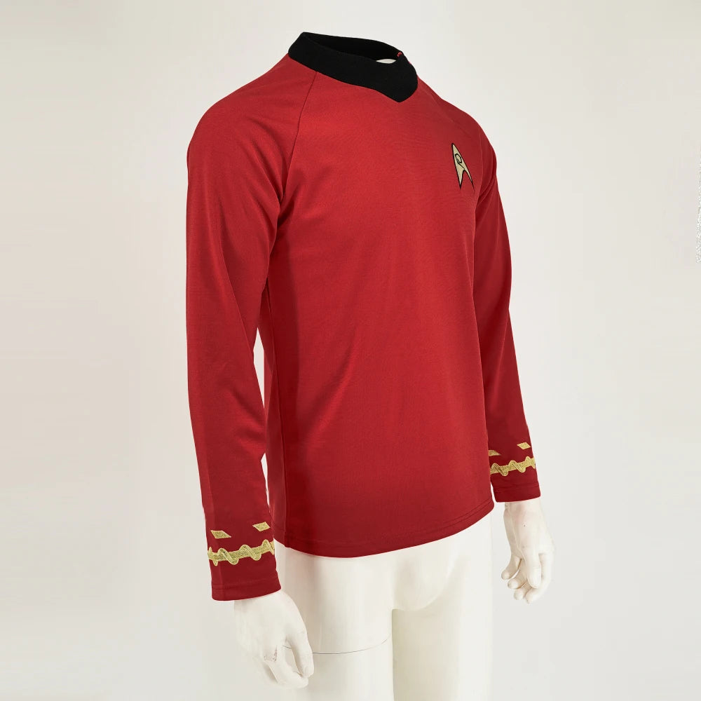 Cosplay TOS Captain Kirk Gold Shirts Spock Blue Uniforms Red Starfleet Tops for Men's Coat Halloween Party Prop