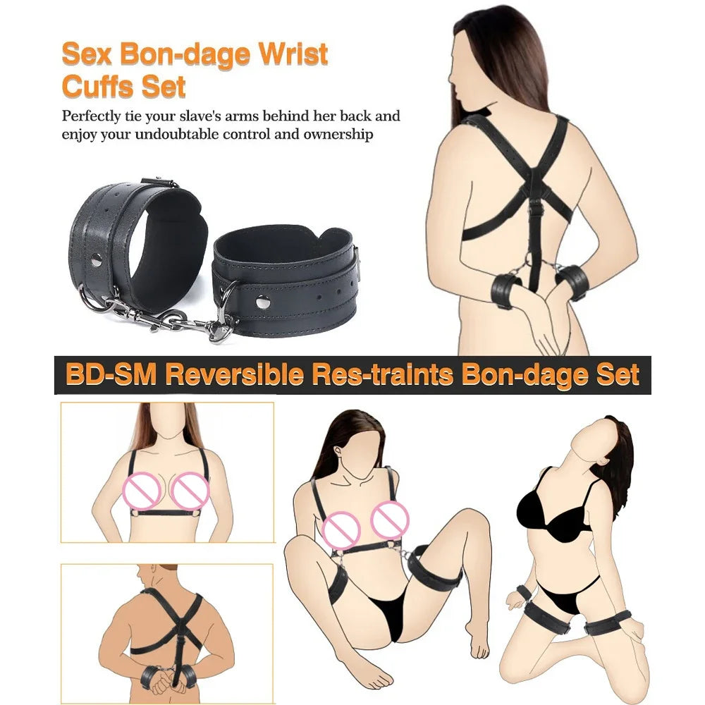 Bondage Kit BDSM Restraints Fetish Erotic Sex Toys Adjustable Handcuffs SM Restraint Wrist And Ankle Cuff Slave Fetish Adult Sex
