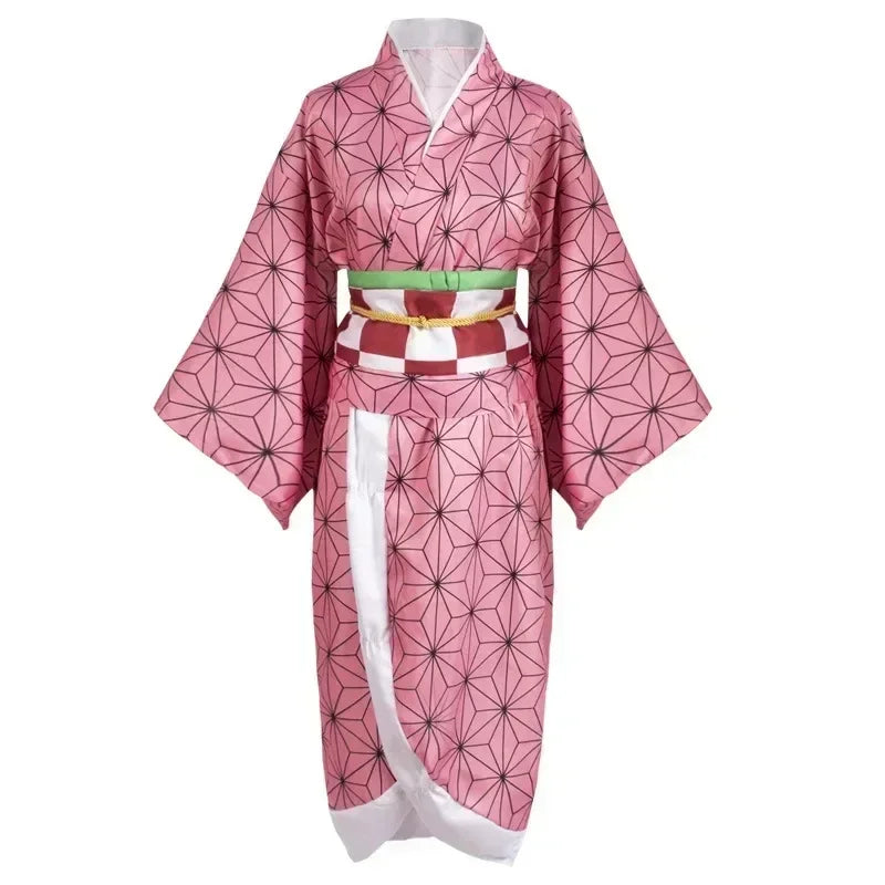 Anime Cosplay Kimetsu No Yaiba Kamado Nezuko Costume Kimono Demon Slayer Cosplay Wigs Hairs Halloween Carnival Women Outfit