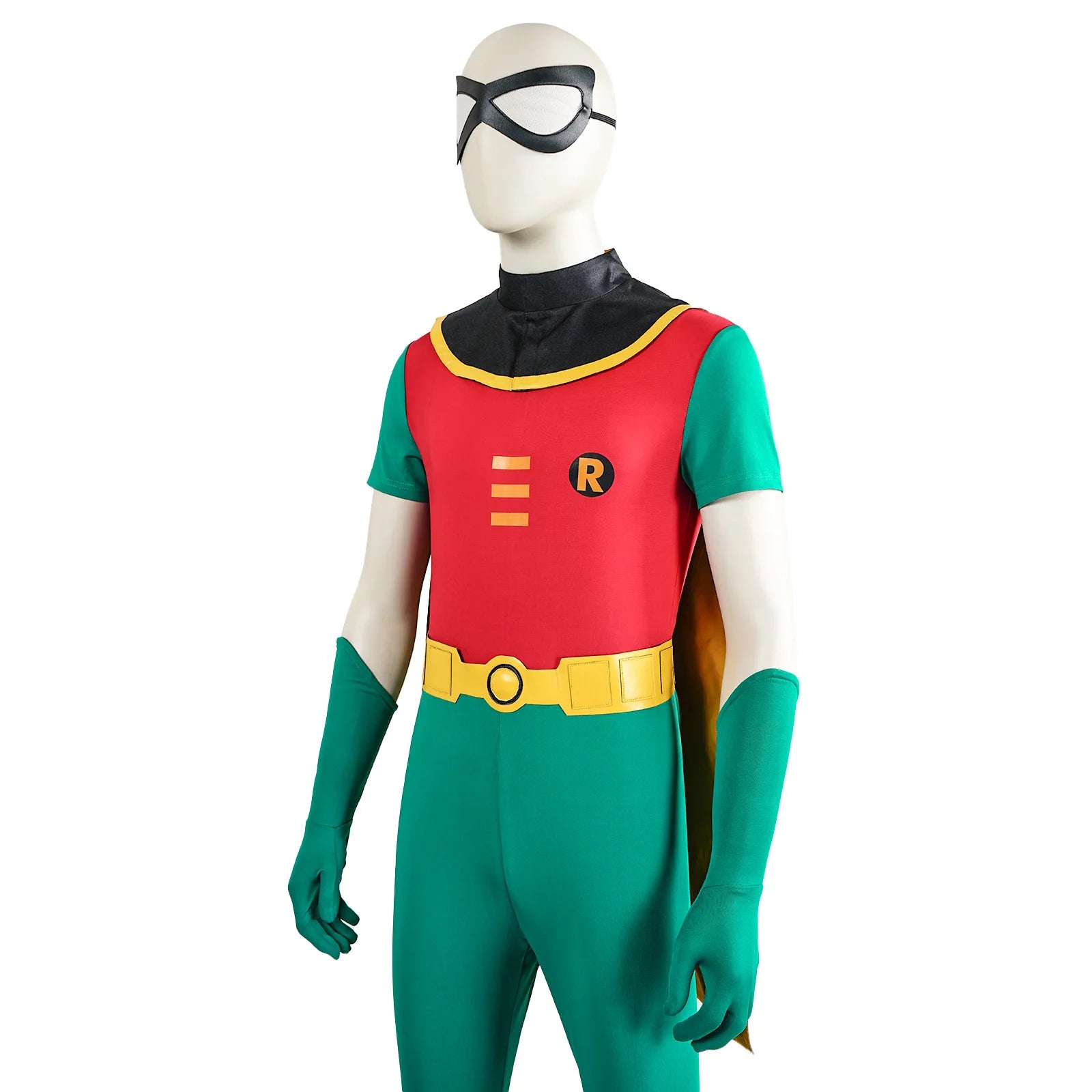 Film Fantasy Robin Cosplay Costume Adult Men Green Jumpsuit Cloak Belt Gloves Eyemask Suit Halloween Party Hero Robin Outfits