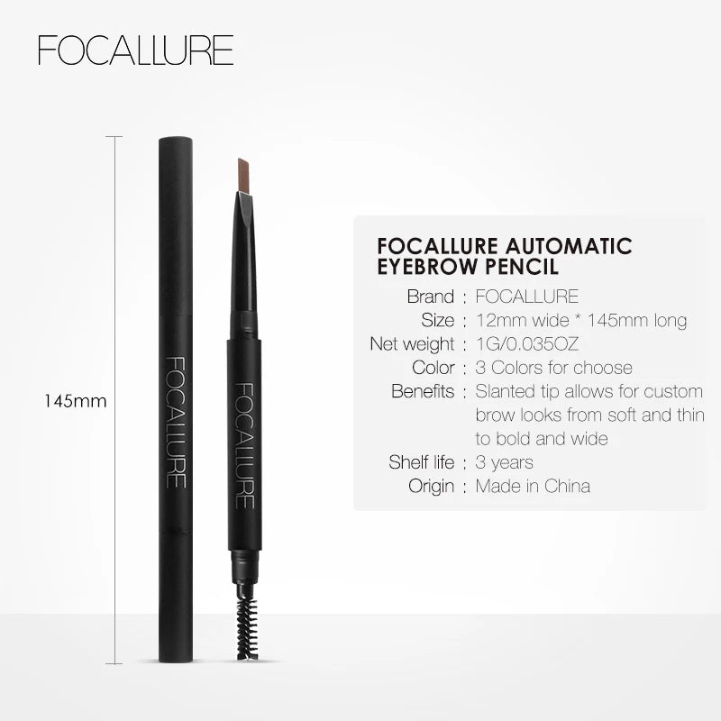 FOCALLURE Eyebrow Pencil 3 Colors Precise Brow Definer Waterproof Makeup Black Brown Eye Brows Cosmetics for Women's Make up