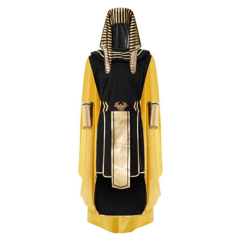 Men Egyptian Costume Set 7 Pcs Golden Trim Tank Tops Skirt Arm Sleeves Headwear Necklace Halloween Cosplay Outfits