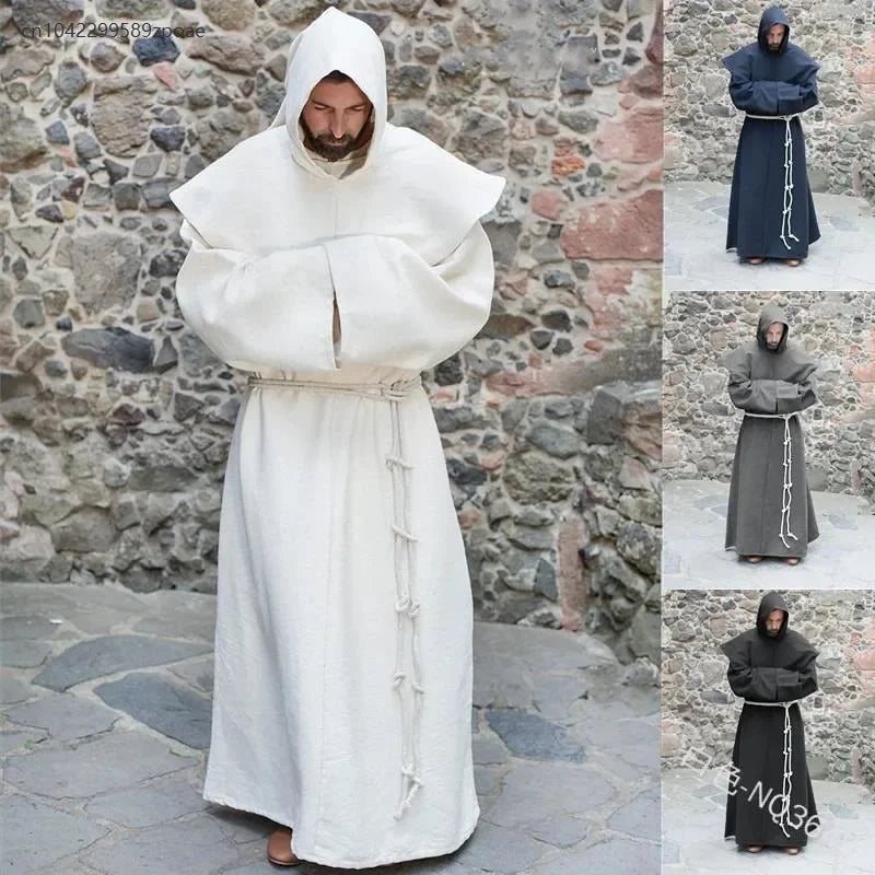 S-5XL Renaissance Monk Clergy Shoulder Clothes Friar Costume Religious Saint Robe Men's Priest Hood Halloween Cosplay Costume