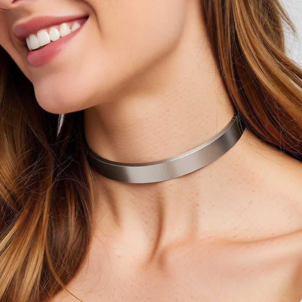 Brushed Stainless Steel Slave Collar Locking Choker Necklace for Fetish Wear Torque Role Playing Jewelry