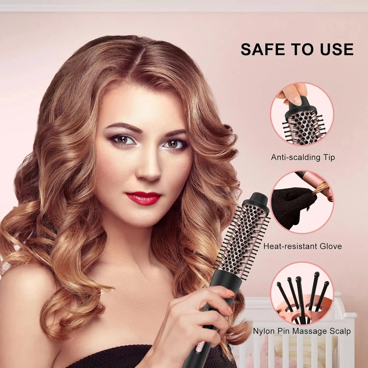 5 in 1 Hair Curlers Set with Curling Brush, 0.35”-1.25” Hair Curler Wand for Hairstyle and Heat Resistant Gloves and Hair Clip