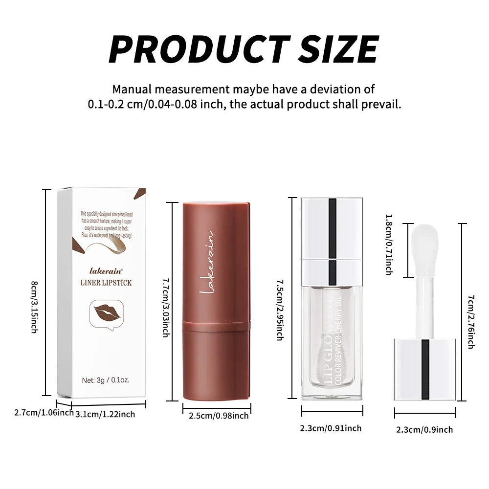 3D Lip Gloss & Lip Liner Set Hydrating Formula Define Lips Precision Application Versatile Makeup Styles Natural Finish Cosmetic