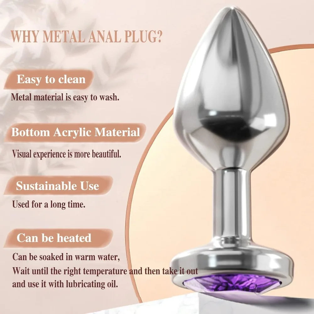 Anal Plug 3 Sizes Stainless Steel Crystal Anal Plug Removable Butt Plug Stimulator Anal Adult Sex Toys Prostate Massager Dildos