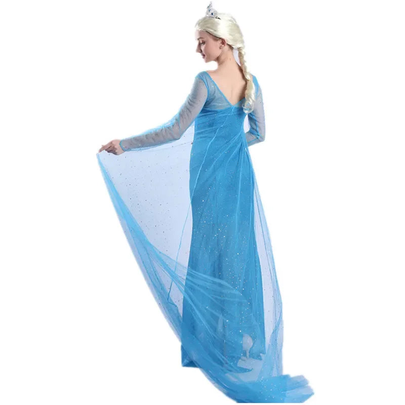 Frozen Elsa Princess Long Dress Sequin Mesh Elsa Costume Adult Snow Queen Costume Party Dress Halloween Carnival Cosplay Costume