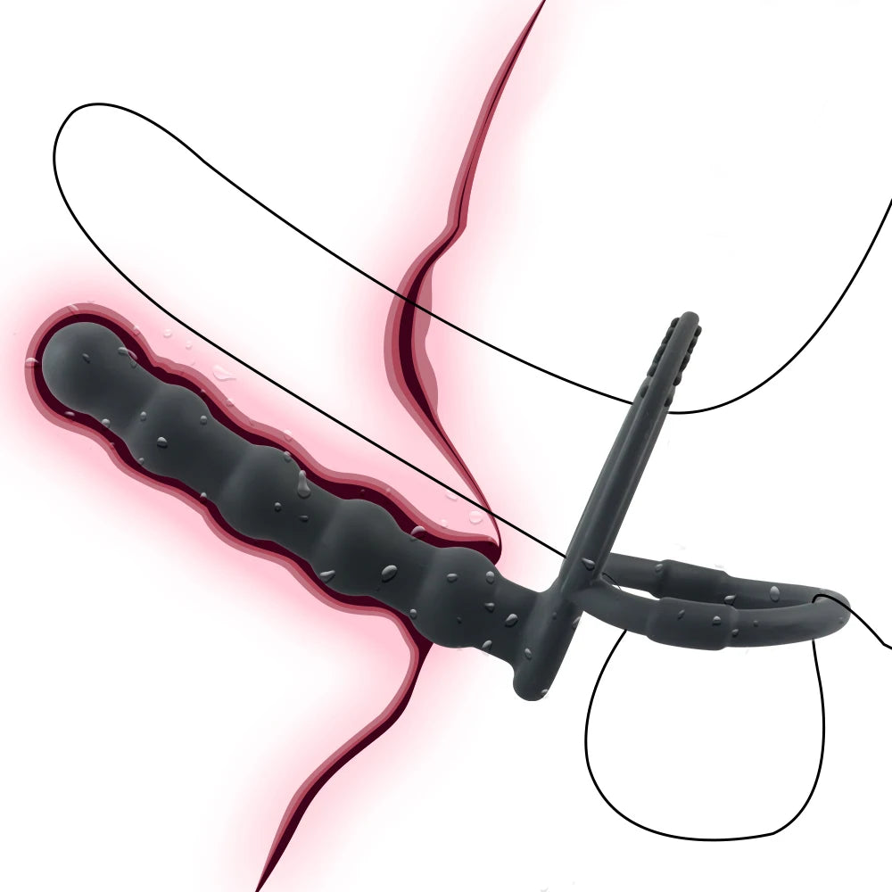Double Penetration Anal Plug for Couples Dildo Butt Plug with Anal Beads Adults Cockring for Enhanced Penis Delayed Ejaculation