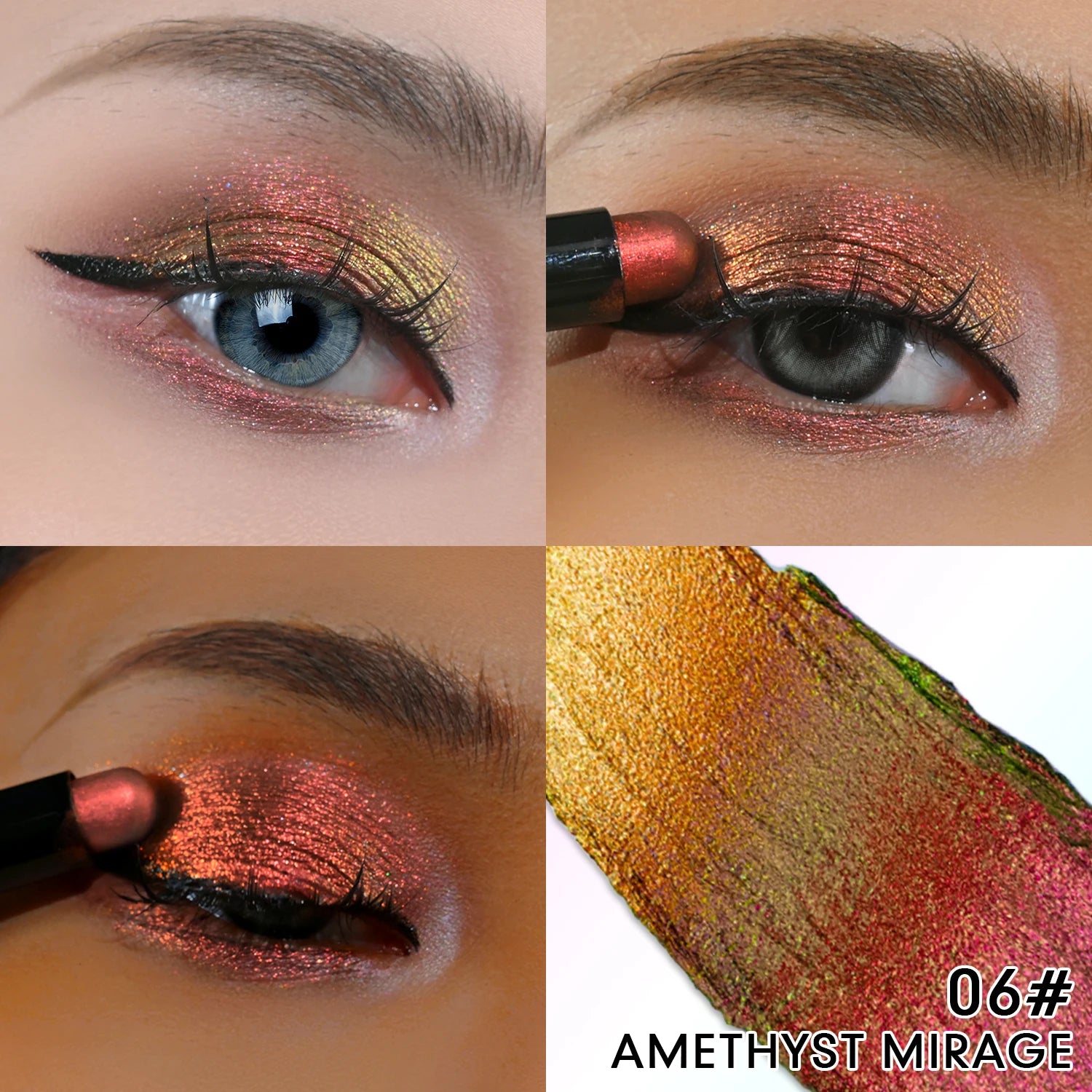 CHARMACY New Multichrome Eyeshadow Stick with Sponge Waterproof Long Lasting Glitter Eye Professional Maquillaje for Women
