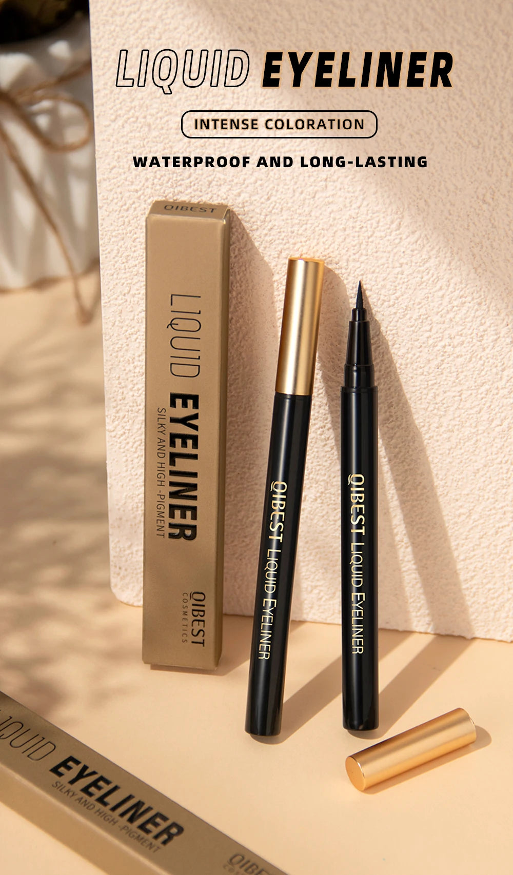 QIBEST Waterproof Black Eyeliner Matte Long Lasting Liquid Eyeline Makeup High Pigment No Smudge Eyeliner Pen Cosmetic Tools