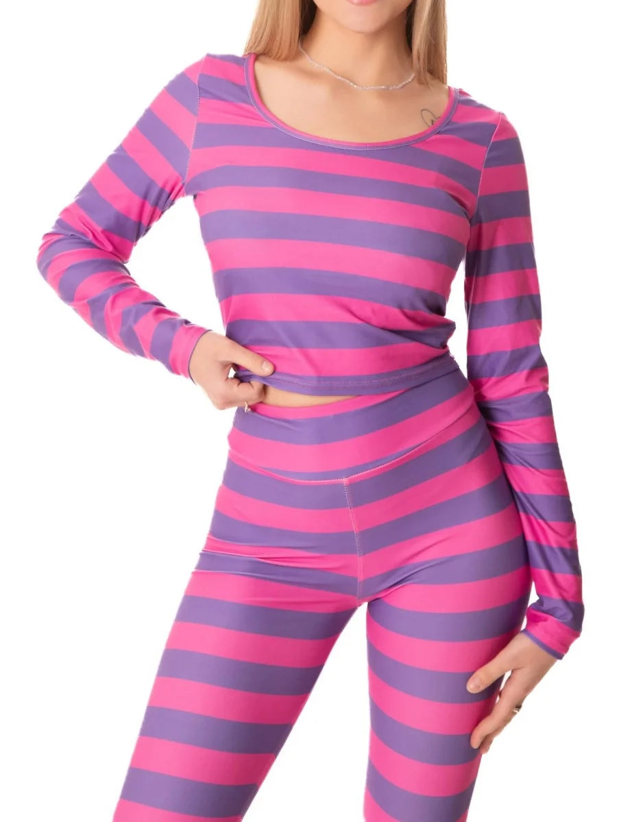 Halloween Costume Purple Striped Home Wear Set Cheshire Cat Cute Paw Role Play Adult Carnival Party Set Costume Outfits