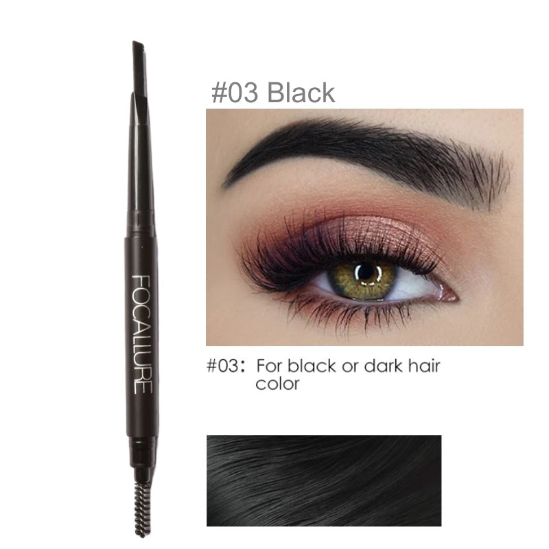FOCALLURE Eyebrow Pencil 3 Colors Precise Brow Definer Waterproof Makeup Black Brown Eye Brows Cosmetics for Women's Make up