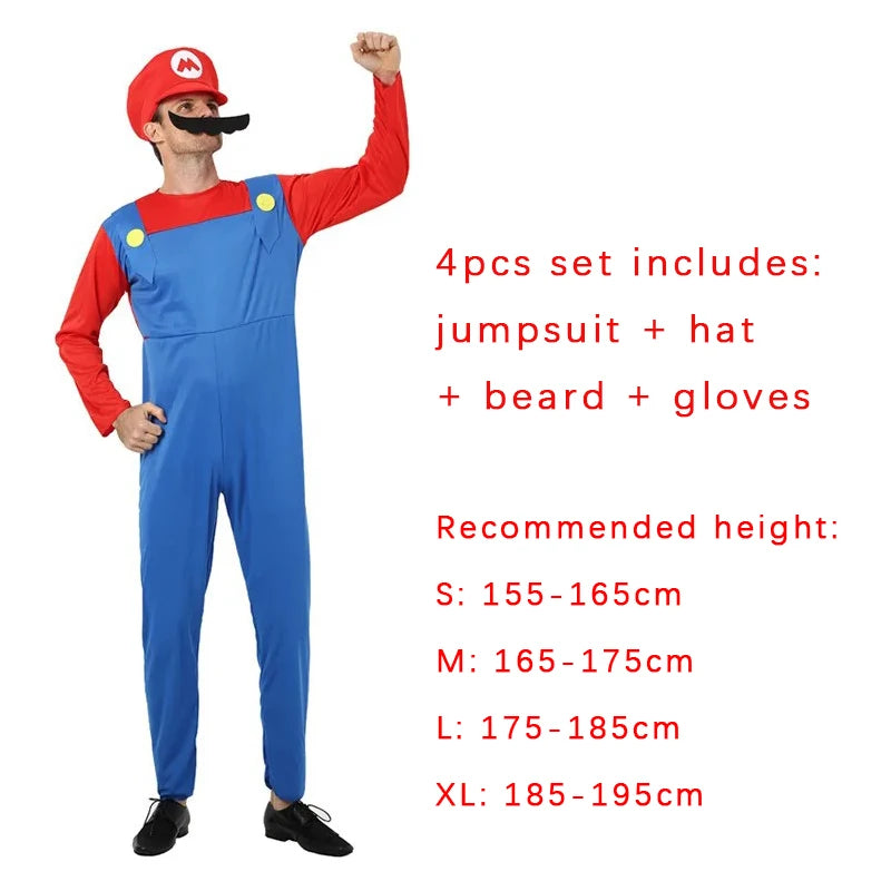 Luigi Super Brother Maris Game Cosplay Costume Funny Super Bros Adult Jumpsuit Anime Men's Halloween Dress