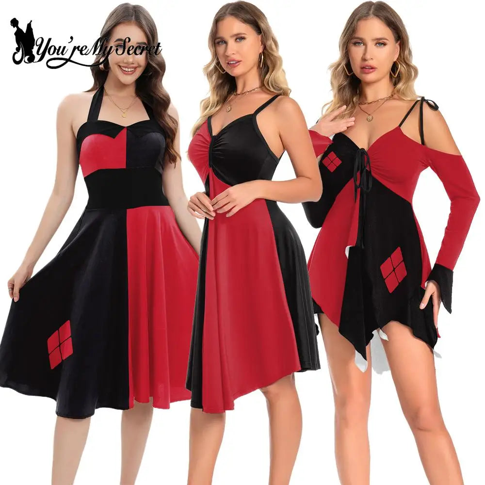 [You're My Secret] Clown Women Cosplay Costume Halloween Dress Up Matching Set Carnival Party Dress Leggings Cool Bodysuit