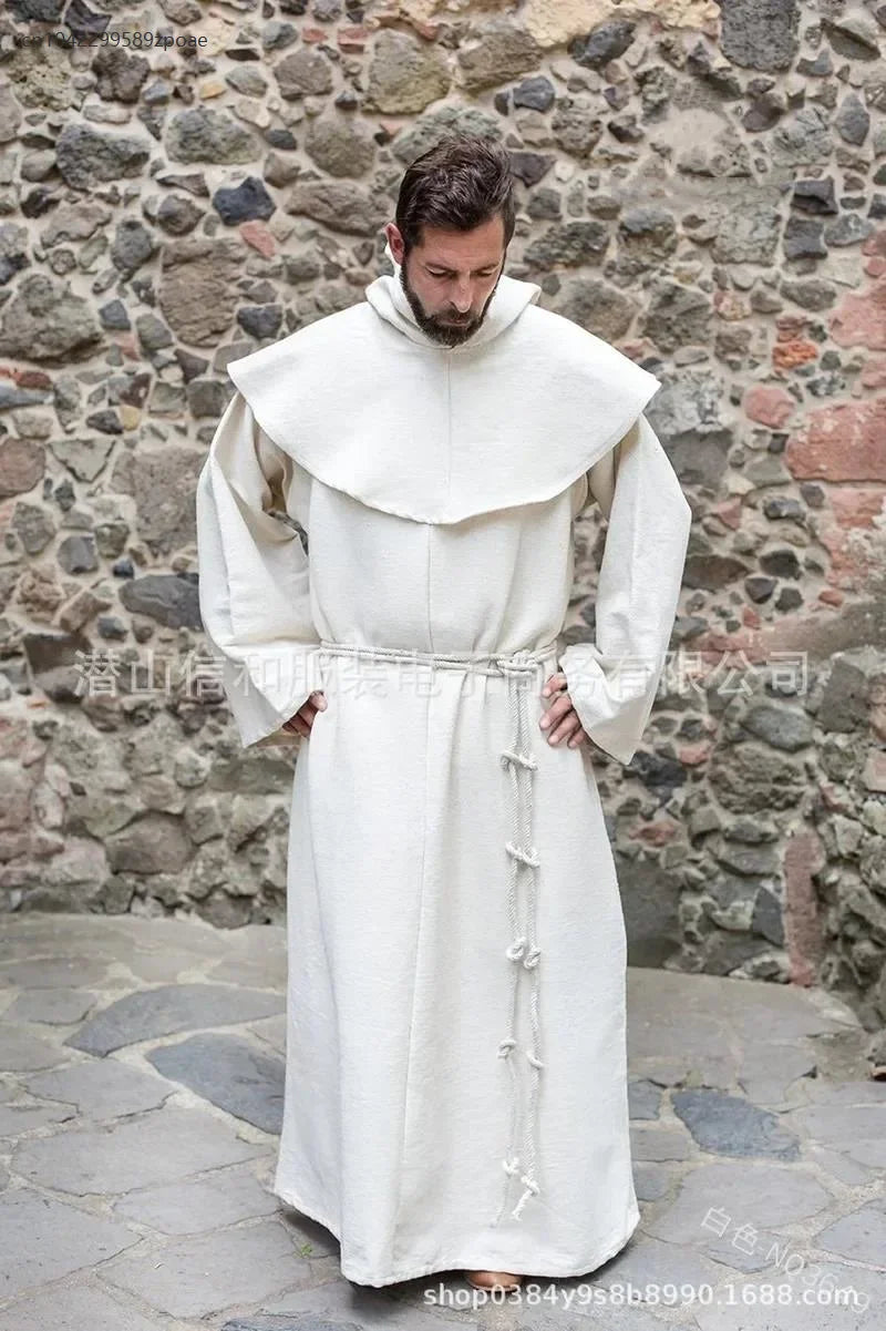 S-5XL Renaissance Monk Clergy Shoulder Clothes Friar Costume Religious Saint Robe Men's Priest Hood Halloween Cosplay Costume