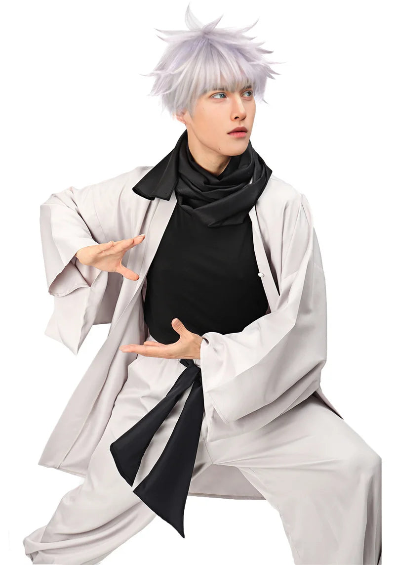 DAZCOS Satoru Cosplay Haori Kimono Jacket Men with Scarf Satoru Costume Adult Outfits Japan Kimono Comic-Con Carnival Clothing