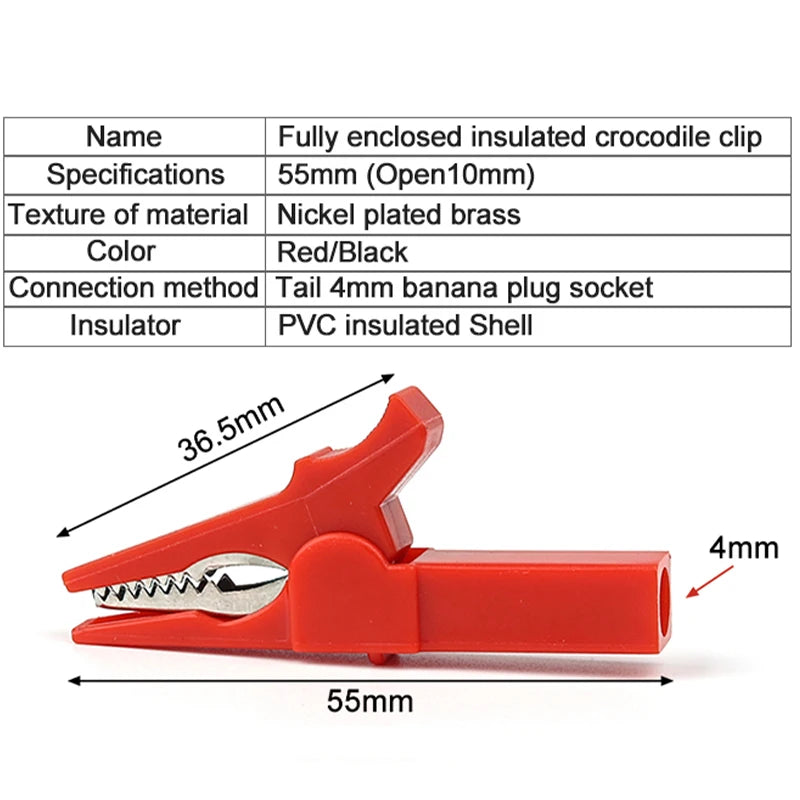 4Pcs/Set 55mm Alligator Clip Banana Plug Test Probes with 4mm Banana Plug Cable Clips for Electrical testing Accessories