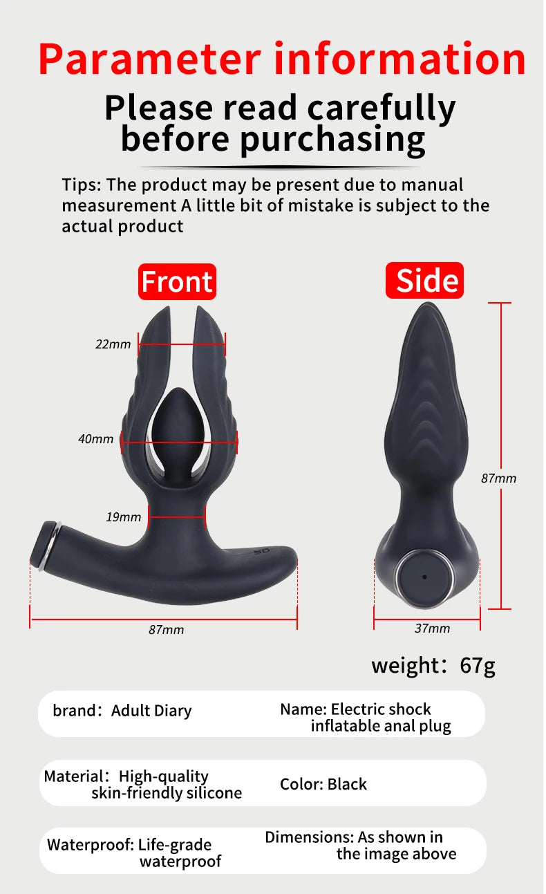 Inflatable Anal Plug Insertion Electric Anus G Spot Expansion Stimulator Vaginal Prostate Massager Orgasm Dildo Pump Sex Toys