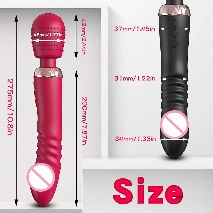 Powerful Thrusting Dildos Vibrator Three Motors Silicone Telescopic Plus Vibration Large Size Wand Massager Sex Toy for Couple