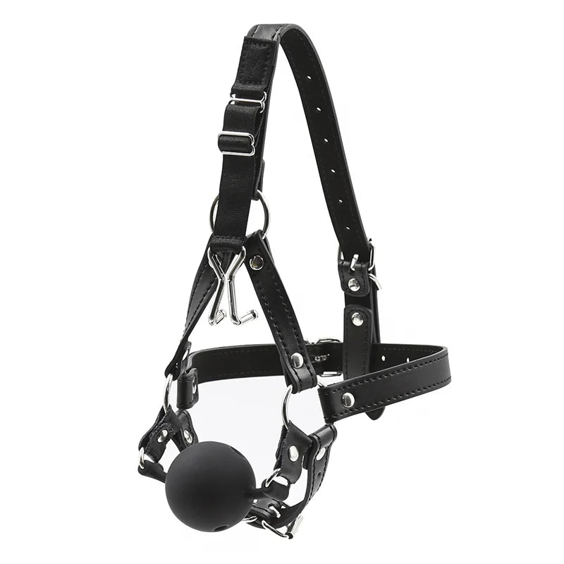 Adult Erotic Games Gag Ball BDSM Bondage Restraints Nose & Mouth Hook Spreader Leather Head Harness Sex Toys For Women Couples