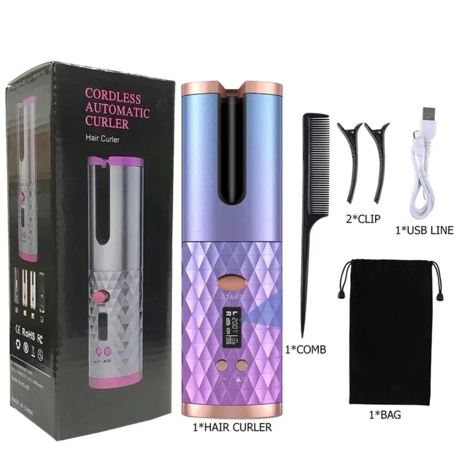 Ceramic Cordless Automatic Hair Curling Iron with 6 Temperature and Timer Settings for Fast, Portable Rechargeable Auto Curling