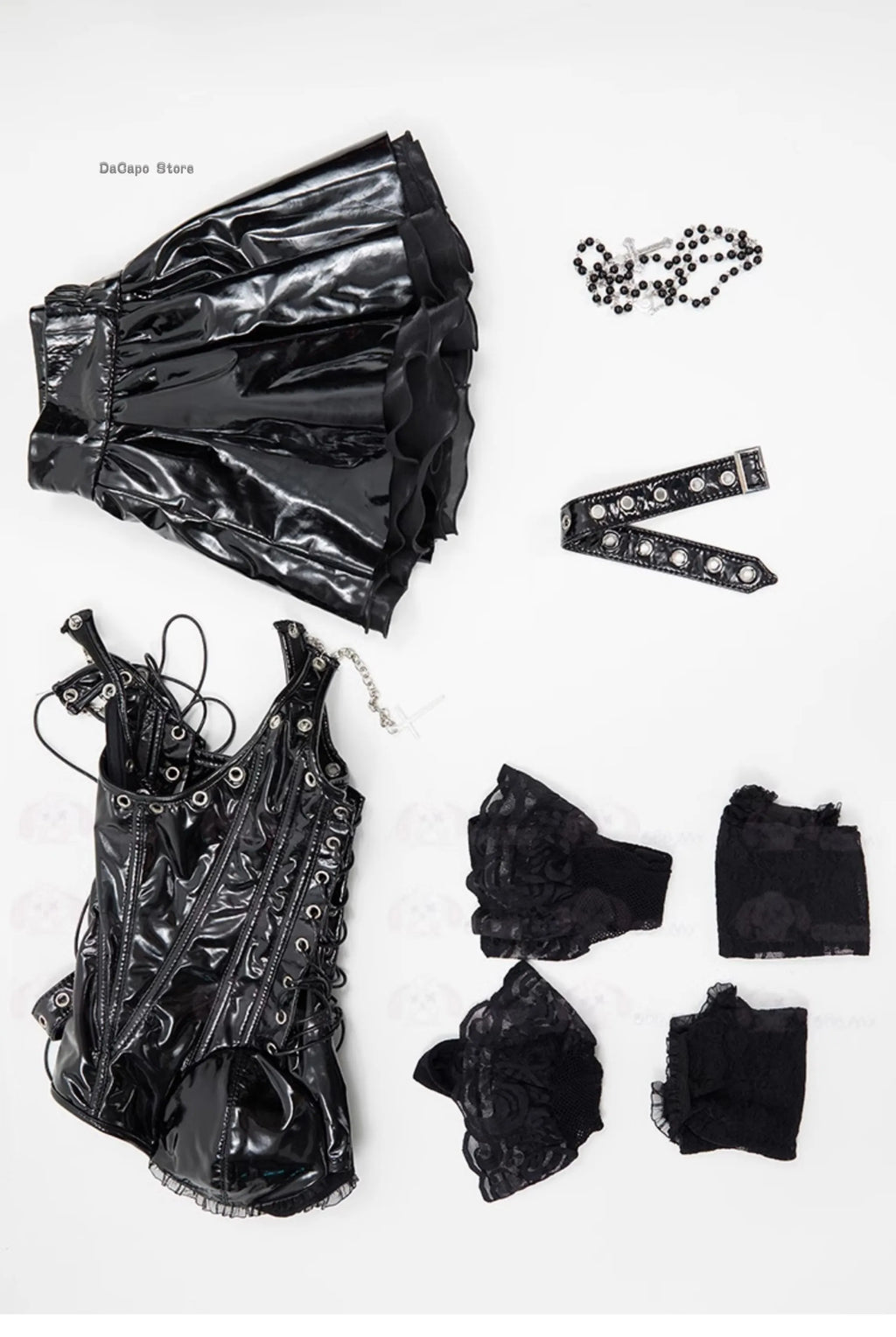 In Stock Miss Misa Halloween Gothic Black Lace-up Corset Top and Skirt with Net Stockings and Sleeves Cosplay Costume and Wig