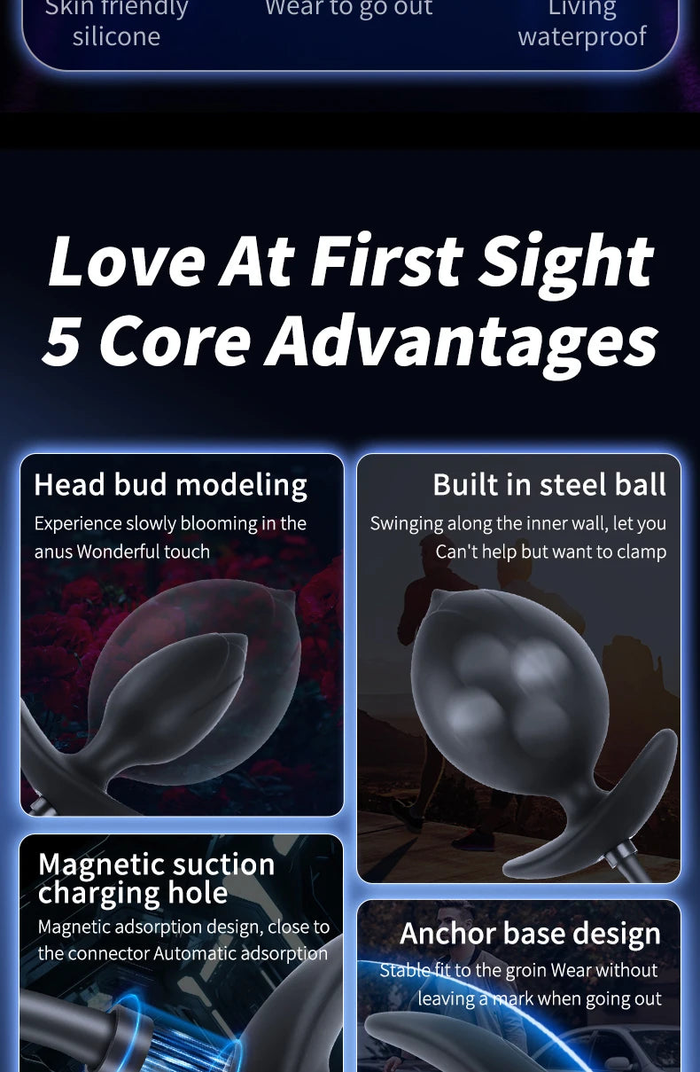 Expand Inflatable Anal Plug with Magneticsuction Valve Stretch Anal Trainer Stimulation Inflatable Anal Butt Plug BDSM for Men